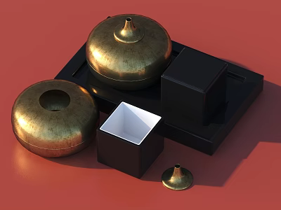 Gold and Black Decorative Ornament Set with Dome Containers Square Boxes and Tray 3d model
