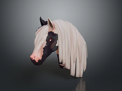 3D Horse Head Model With Black White Coat Long Mane And Red Eyes 3d model