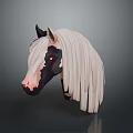 3D Horse Head Model With Black White Coat Long Mane And Red Eyes