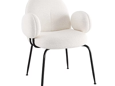 Modern White Plush Dining Chair With Round Armrests And Black Metal Legs 3d model