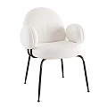 Modern White Plush Dining Chair With Round Armrests And Black Metal Legs