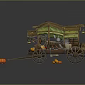 Decorative Pumpkin Cart With Detailed Wheels Green Decor And Small Pumpkin