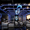 Futuristic Modern KTV Interior Design With Neon Lighting Sofas And Wall Decor 3d model