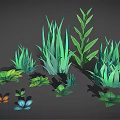 Cartoon Scene With Different Green Plant Types And Colorful Foliage Shadows