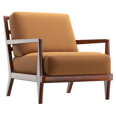 Single Seater Sofa Brown Upholstered With Modern Wooden Frame And Sleek Armrests 3d model