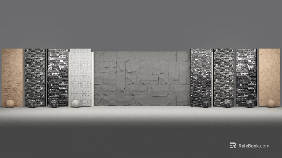 Background Wall Design with Various Textured Panels and Decorative Elements 3d model 