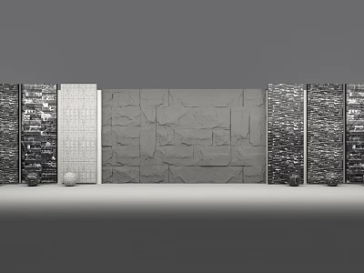 Background Wall Design with Various Textured Panels and Decorative Elements 3d model