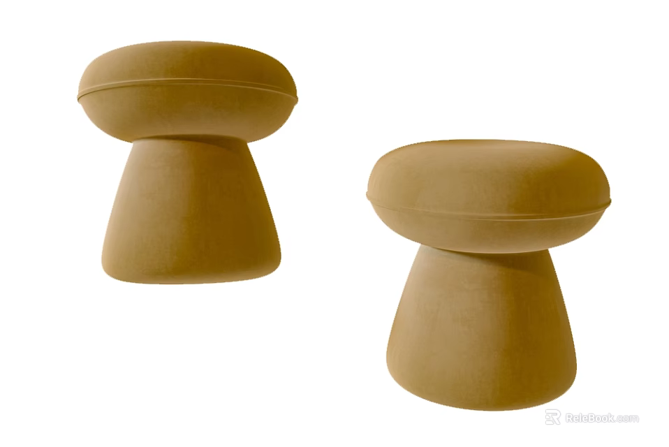 Beige Upholstered Sofa Stools With Round Top And Conical Base Design 3d model 
