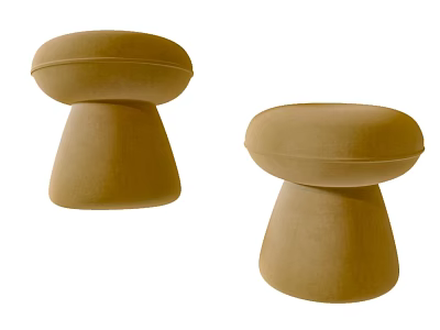 Beige Upholstered Sofa Stools With Round Top And Conical Base Design 3d model