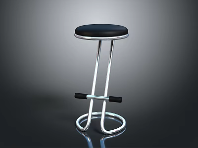 Modern Bar Stool Furniture With Black Seat Silver Metal Frame And Footrest 3d model