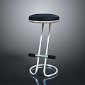 Modern Bar Stool Furniture With Black Seat Silver Metal Frame And Footrest