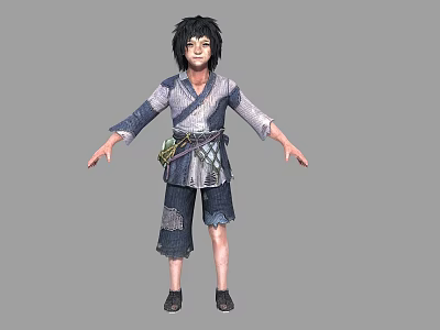 Game Movie Character With Black Hair In Gray Blue Top Tattered Shorts And Arms Outstretched 3d model
