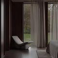 Cozy Bedroom With Dark Wooden Walls Bedside Lamps Window Trees View And Light Curtains