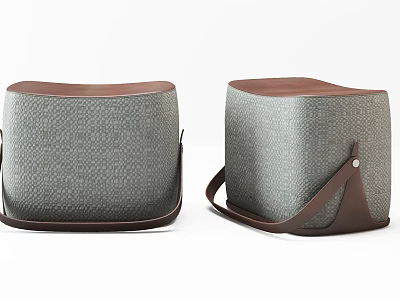 Modern Gray Fabric Stools With Brown Leather Seats And Strap Handles 3d model