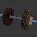 Vintage Cast Iron Dumbbell With Rustic Weight Plates And Metal Bar