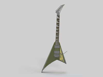 Triangular Shaped Electric Guitar With Green And Gray Color Neck Pickups And Strings 3d model