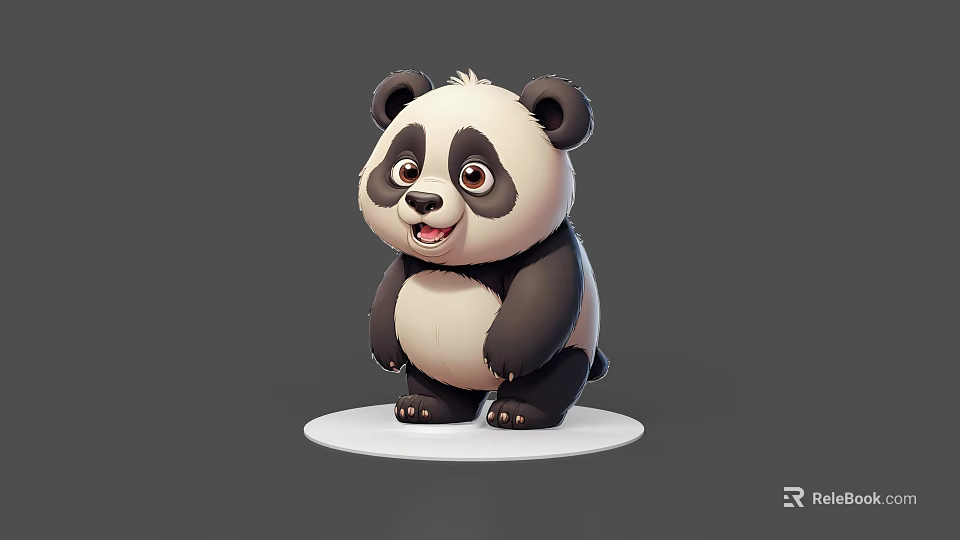 Cute 3D Panda Figurine Standing On White Base With Gray Background 3d model