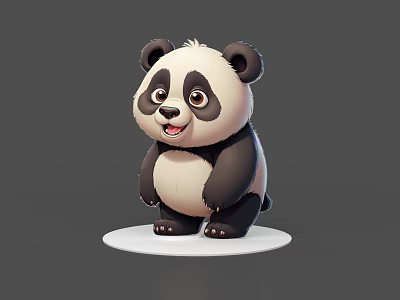 Cute 3D Panda Figurine Standing On White Base With Gray Background 3d model