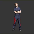 Men's Casual Daily Life Clothing With Blue Shirt Red And Blue Pants And Gray Shoes
