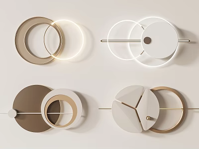Modern Wall Decor With Circular Gold And White Geometric Shapes And Designs 3d model