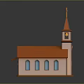 Pink Church Building With Orange Roof Steeple Cross And Arched Windows