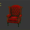 Red Leather Lazy Sofa with Tufted Design and Sturdy Wooden Legs