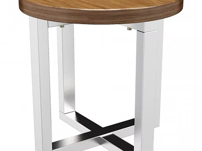 Modern Round Side Table With Wooden Top And Stainless Steel Cross Base 3d model