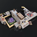 Traditional Courtyard Architecture With Connected Structures Purple Flowers Clay Pots And Rugs