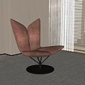 Modern Brown Velvet Leisure Chair With Double Leaf Backrest And Metal Round Base