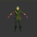 3D Model Of Archer In Green Outfit With Quiver Red Gloves And Brown Boots