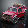 Red Off Road Vehicle With Roof Rack Modified Front Bumper And Black Tires 3d model