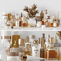 Luxury Perfumes and Cosmetics Displayed With Glass Bottles Gold Accents and Decorative Plants