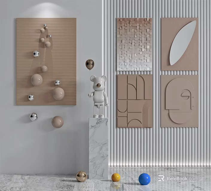 Modern Wall Decor With Spherical Ornaments Geometric Patterns And Abstract Panels 3d model