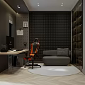 Modern Home Office Interior With Desk Computer Ergonomic Chair Window Artwork And Sofa