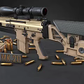 CAR MK20 Tactical Assault Rifle With Beige Finish Tactical Scope And Scattered Bullets