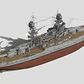 Detailed Battleship 3D Model Featuring Upper Structure Masts Turrets And Gray Hull 3d model