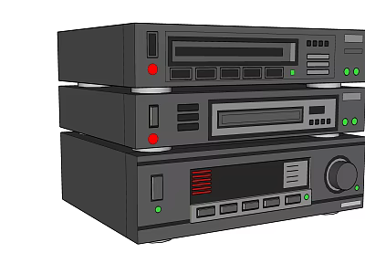 Black Stacked Audio System Components With Control Buttons And Indicator Lights 3d model