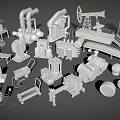 Various Industrial Equipment Models Including Pipes Pumps Oil Tanks Drilling Rigs And Conveyors