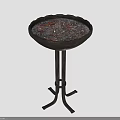 Round Outdoor Decorative Stand With Colorful Pebble Top And Black Metal Base