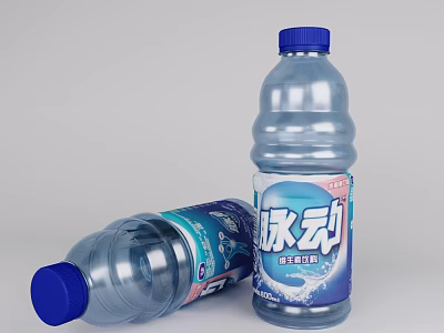 Refreshing Bottled Drink With Blue Cap Transparent Bottle And White Blue Packaging Design 3d model