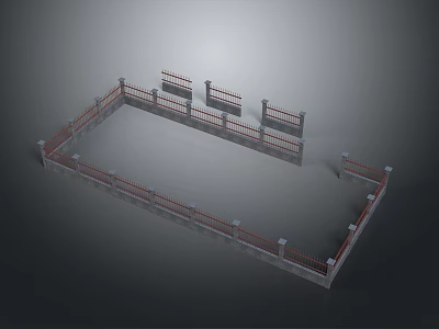 Landscape View Of Square Enclosure With Red Railings Gray Base And Simple Design 3d model