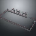 Landscape View Of Square Enclosure With Red Railings Gray Base And Simple Design
