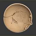 Ceramic Sculpted Bowl with Cracks Restoration Marks Decorative Rim Small Spout and Light Brown Color