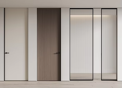 Modern swing door minimalist door combination single door top door Changhong glass door 3d model