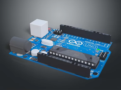 Arduino UNO Development Circuit Board With Electronic Components And Microcontroller Module 3d model
