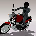 Man Riding Red Motorcycle Wearing Black Helmet And Leather Jacket