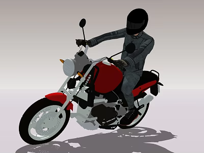 Man Riding Red Motorcycle Wearing Black Helmet And Leather Jacket 3d model