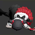 3D Model Woman With Red Ponytails White Top Black Skirt Red Bow And Posing With Raised Hand