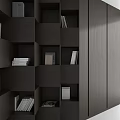 Modern Dark Wood Bookcase Design With Open Shelves And Closed Storage Cabinets