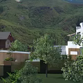 Modern White Guesthouse Building With Courtyard Wooden Elements And Mountain View